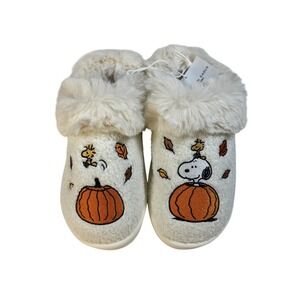 American Eagle Peanuts Snoopy Pumpkin Sherpa Slippers Cream Fall Womens US 6 NEW